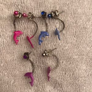 3 pairs of dolphin earring